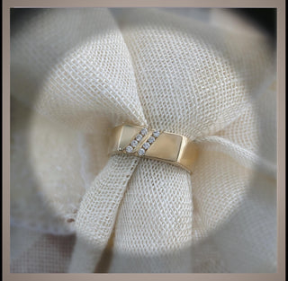 Men’s FLAT TOP 8mm Wedding  Ring with Diagonal set Diamonds  14K  *** By Chelsea Leigh and Company