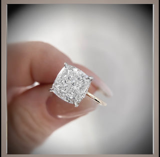 4.00 Ct Cushion Cut Diamond Solitaire Engagement Ring   14K & Platinum *** By Chelsea Leigh and Company
