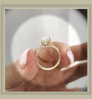 3.60 Carat Cushion Cut Diamond  Flat Solitaire Engagement Ring with Hidden Pave Sides  & Underhalo *** By Chelsea Leigh and Company