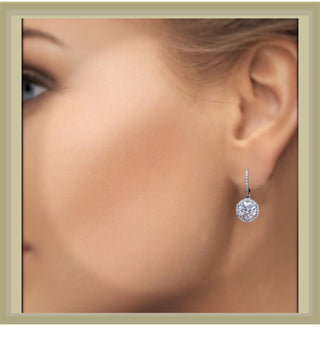 5.00 Ct Round Diamond Halo Dangle Earrings 14K White or Yellow Gold * Wedding Bridal Earring * Special Occasion*  By Chelsea Leigh and Compa