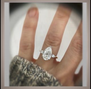 4.00 Carat  Pear Shaped Diamond Engagement Ring With Pear Diamond side Diamonds ***  By Chelsea Leigh and Company