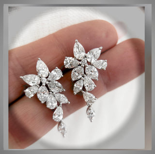 6.50 Carat Diamond Cluster Dangle Drop Earrings  Platinum Wedding / Bridal Earrings Special Occasion Earrings by Chelsea Leigh & Company